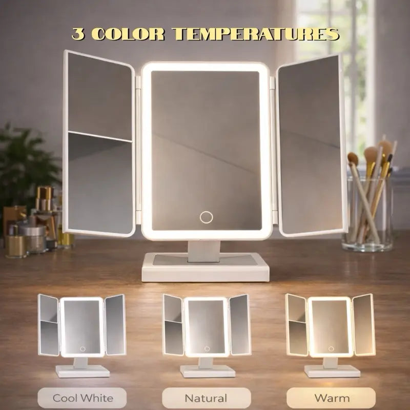 ALVANE Tri-Fold LED Vanity Mirror | 2X/5X Precision Magnification • 3 Light Modes • USB-C Rechargeable for Modern Beauty Routines