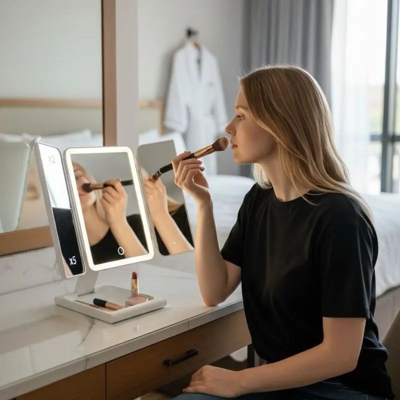 ALVANE Tri-Fold LED Vanity Mirror | 2X/5X Precision Magnification • 3 Light Modes • USB-C Rechargeable for Modern Beauty Routines